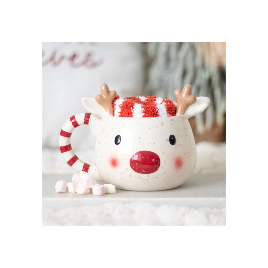 Rudolph Reindeer Mug and Socks Set