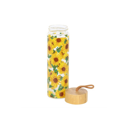 Sunflower Print Glass Water Bottle