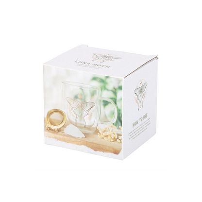 Luna Moth Double Walled Glass Mug with Crystal Tea Infuser