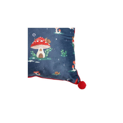 35cm Square Gnome Print Cushion with Pom Poms
