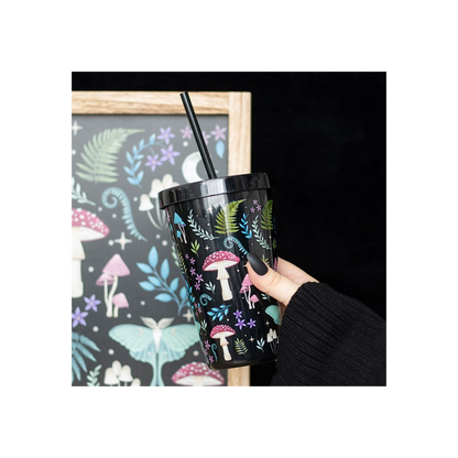 Dark Forest Print Plastic Tumbler with Straw