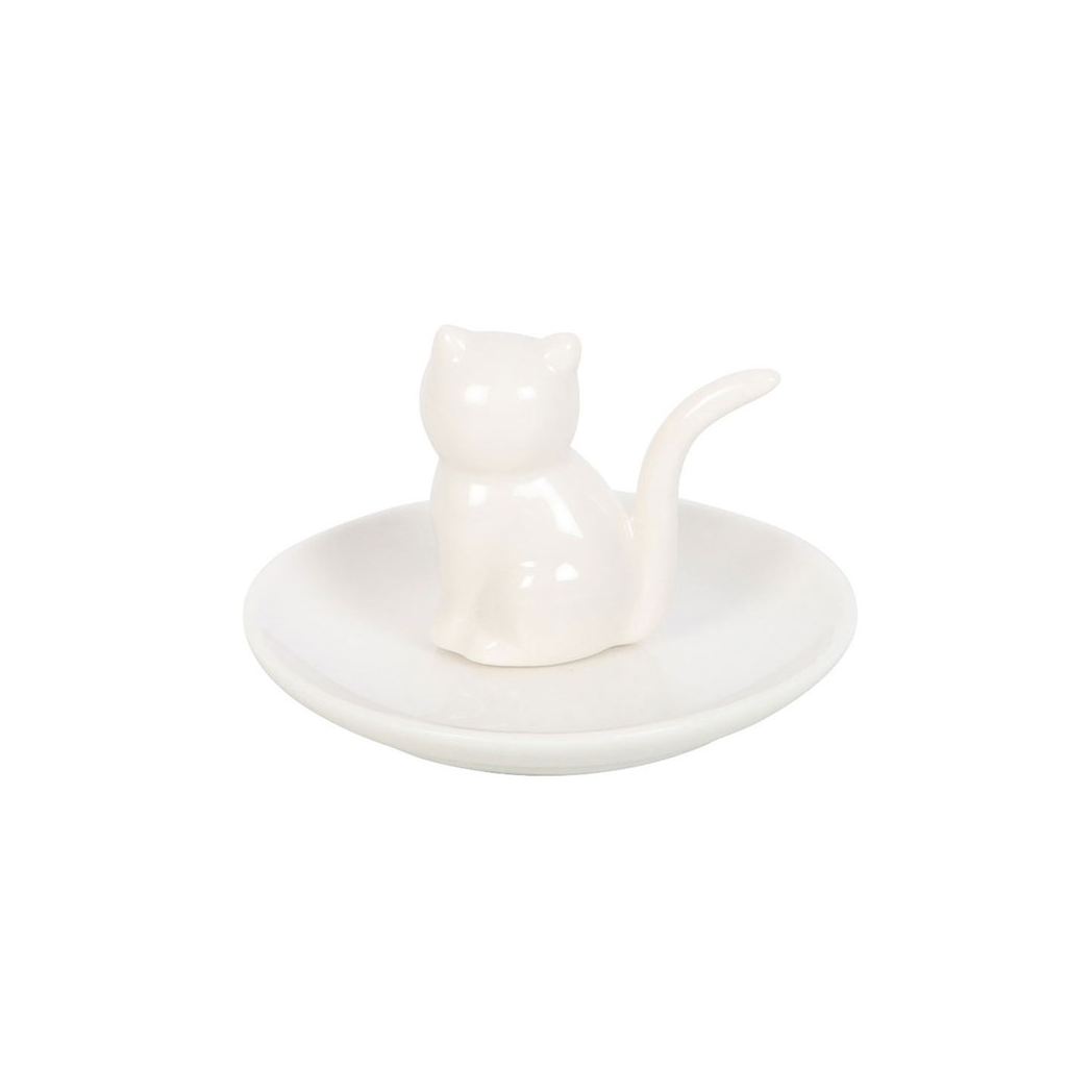 Sitting White Cat Face Trinket Dish