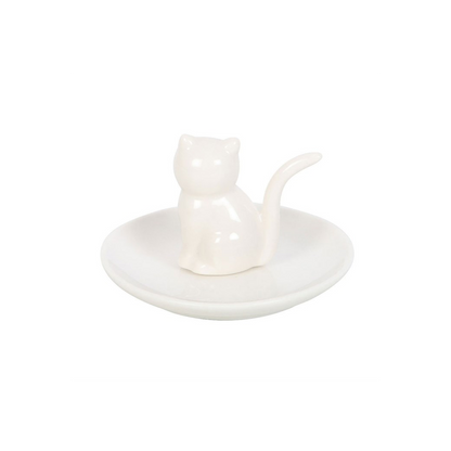 Sitting White Cat Face Trinket Dish