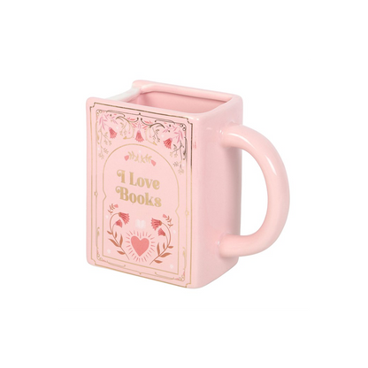 I Love Books Pink Book Shaped Mug