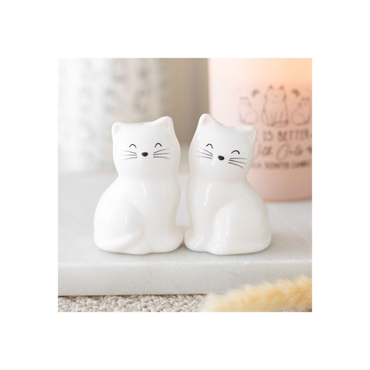 White Cat Shaped Salt and Pepper Shakers
