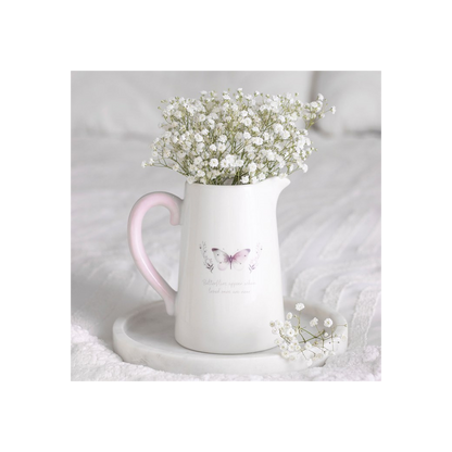 White Butterfly Print Ceramic Flower Jug