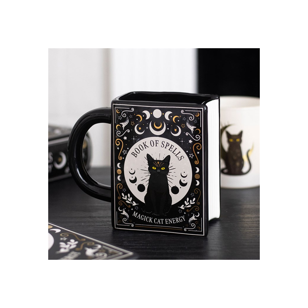Black Cat Magick spell book shaped mug