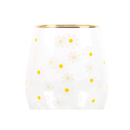All Over Daisy Print Stemless Wine Glass