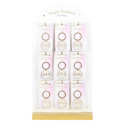 Set of 36 Angel Number Keyrings on Display