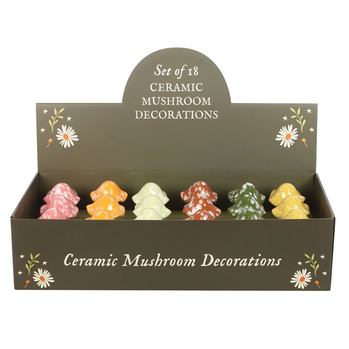 Set of 18 Mushroom Decorations in Display