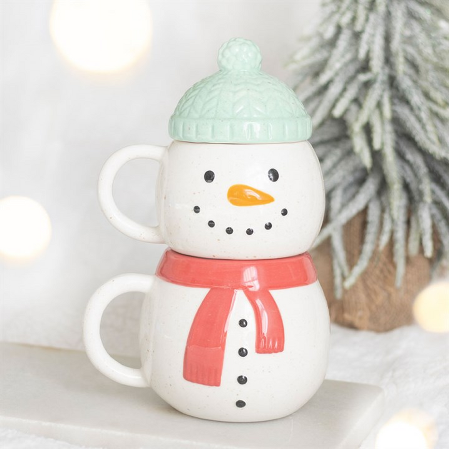 Set of 2 Winter Snowman Stacking Mugs