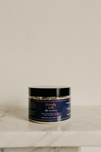 Rose Geranium, Lavender, Ylang Ylang & Vetiver Dead Sea Salt Body Scrub