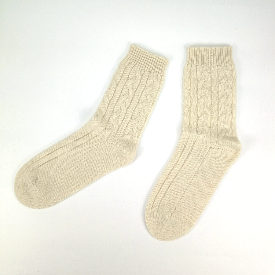 Luxurious Cable Knit 100% Pure Cashmere Wool Sleep Warm Cream Socks