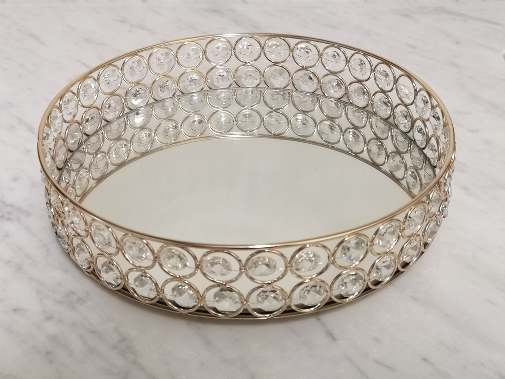 Mirrored decorative tray with crystal embellishments