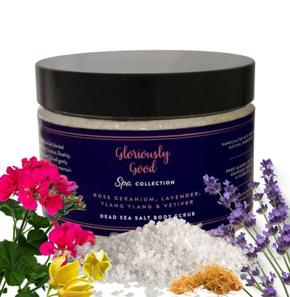 Rose Geranium, Lavender, Ylang Ylang & Vetiver Dead Sea Salt Body Scrub